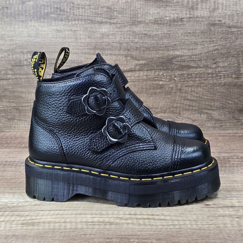 Dr. Martens Devon FLWR Women's Size 7 Black Leather Buckle Platform Boots